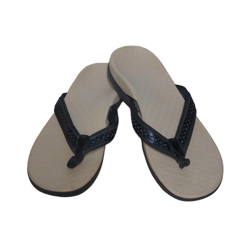 Vionic Black Sally Leather Thong Sandal Flip Flop Toe Post - Size 9